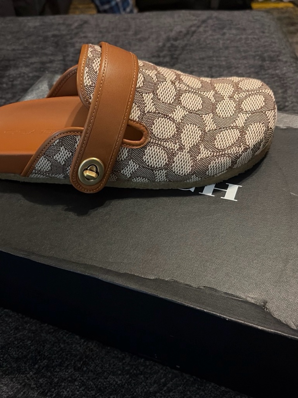 Coach Tan & Brown Signature Canvas Slide Mules - Picture 3 of 4